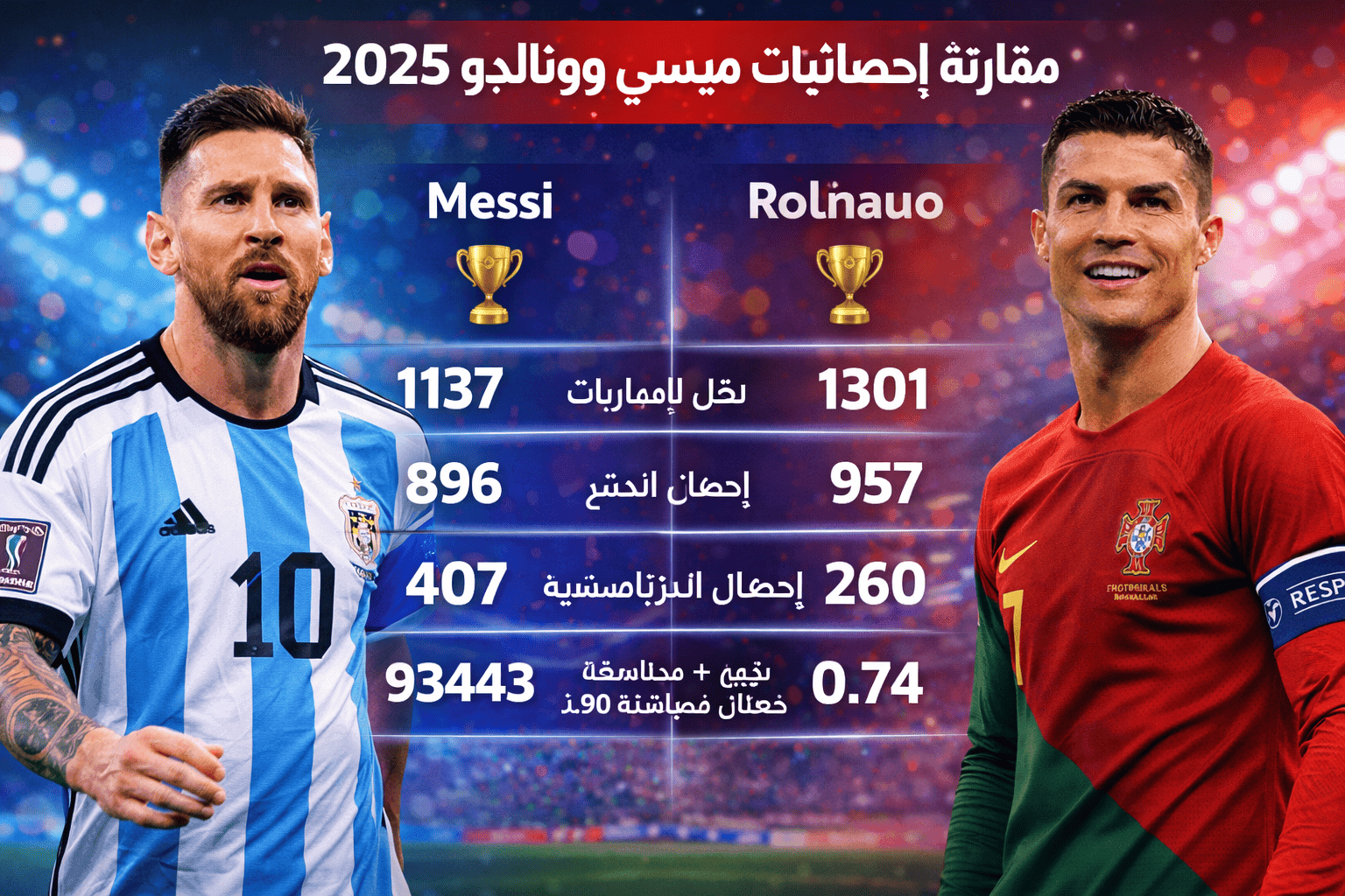 مقارنة إحصائيات ميسي ورونالدو